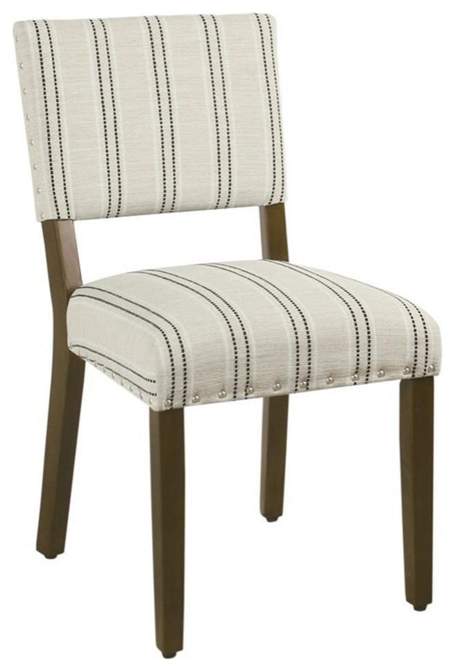 HomePop 34.8" Fabric Dining Chairs with Stripe Pattern in White/Black (Set of 2)