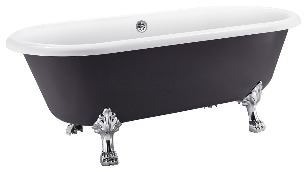 67" Acrylic Clawfoot Roll-Top Soaking Bathtub, Gray