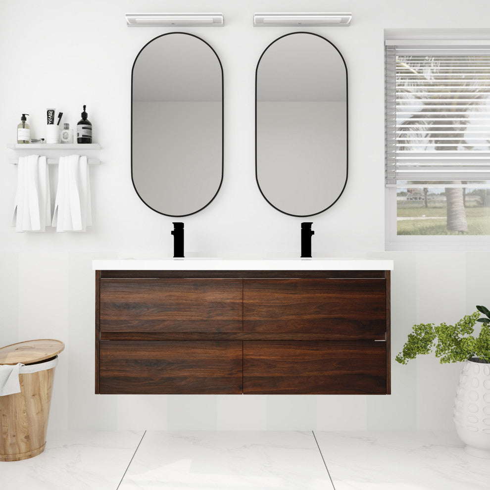 Wall-Mounted Plywood Bath Vanity Set, Integrated Sink
