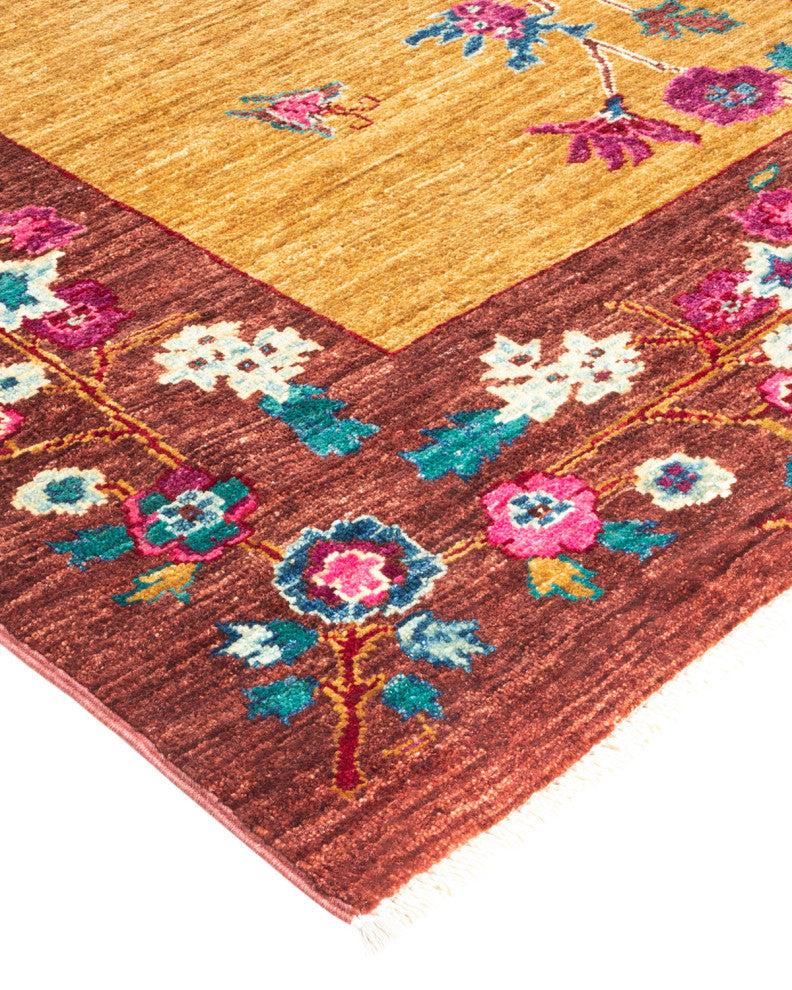 Eclectic, One-of-a-Kind Hand-Knotted Area Rug Yellow, 6' 0" x 8' 10"