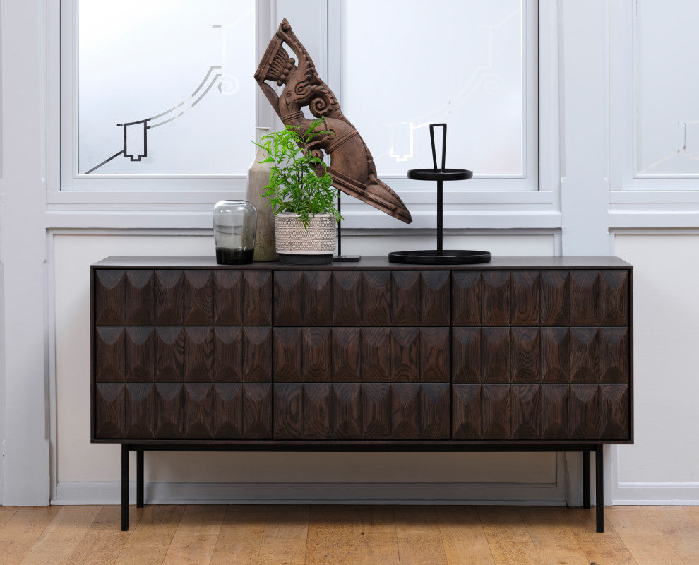 Modern 63" Wide 3-Section Sideboard With Drawers, Black, 3-Section