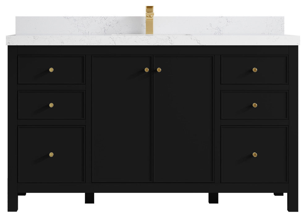 Chicago 60" Single Sink Bathroom Vanity, Black 2" Empira Quartz