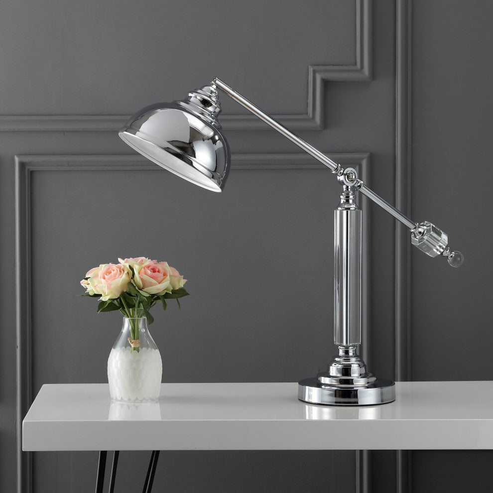 Giselle 22" Metal and Crystal Task Lamp, Chrome and Clear