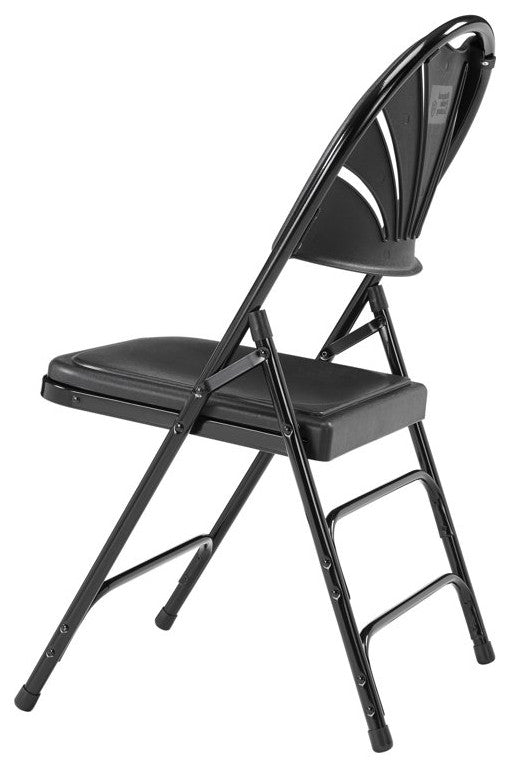 4 Pack Folding Chair, Metal Frame With Black Vinyl Seat With Curved Cut Out Back