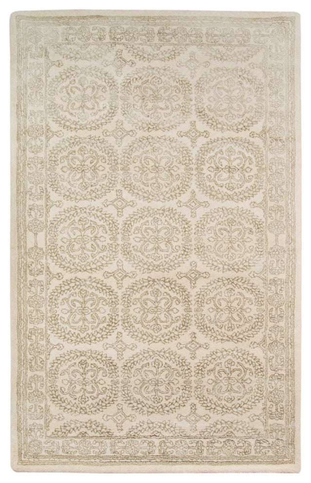 5" X8" X 0.5" Ivory White Wool Area Rug
