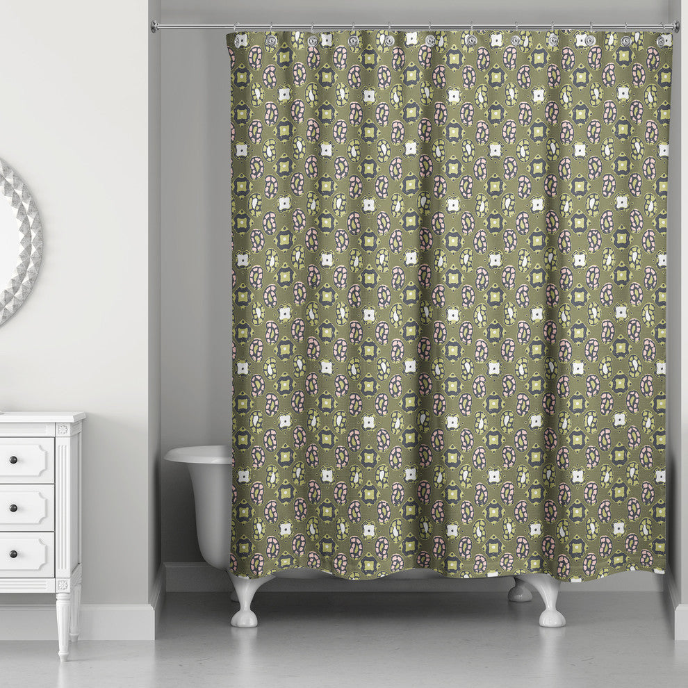 Tiny Paisley Pattern in Green Shower Curtain