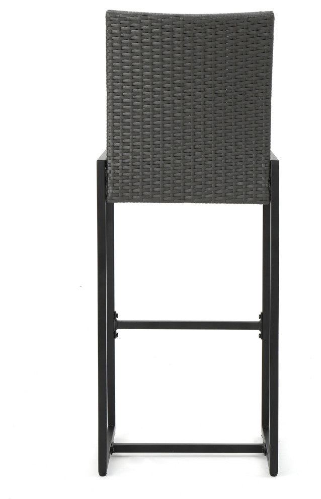 GDF Studio Conrad Outdoor Patio Gray Wicker Barstools, Set of 2