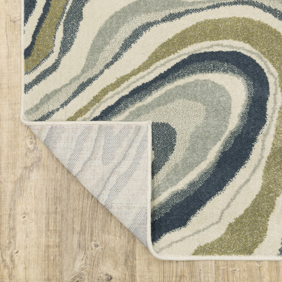 Bastian Modern Abstract Ivory/ Teal Indoor Area Rug, Ivory, 1'10"x7'3"