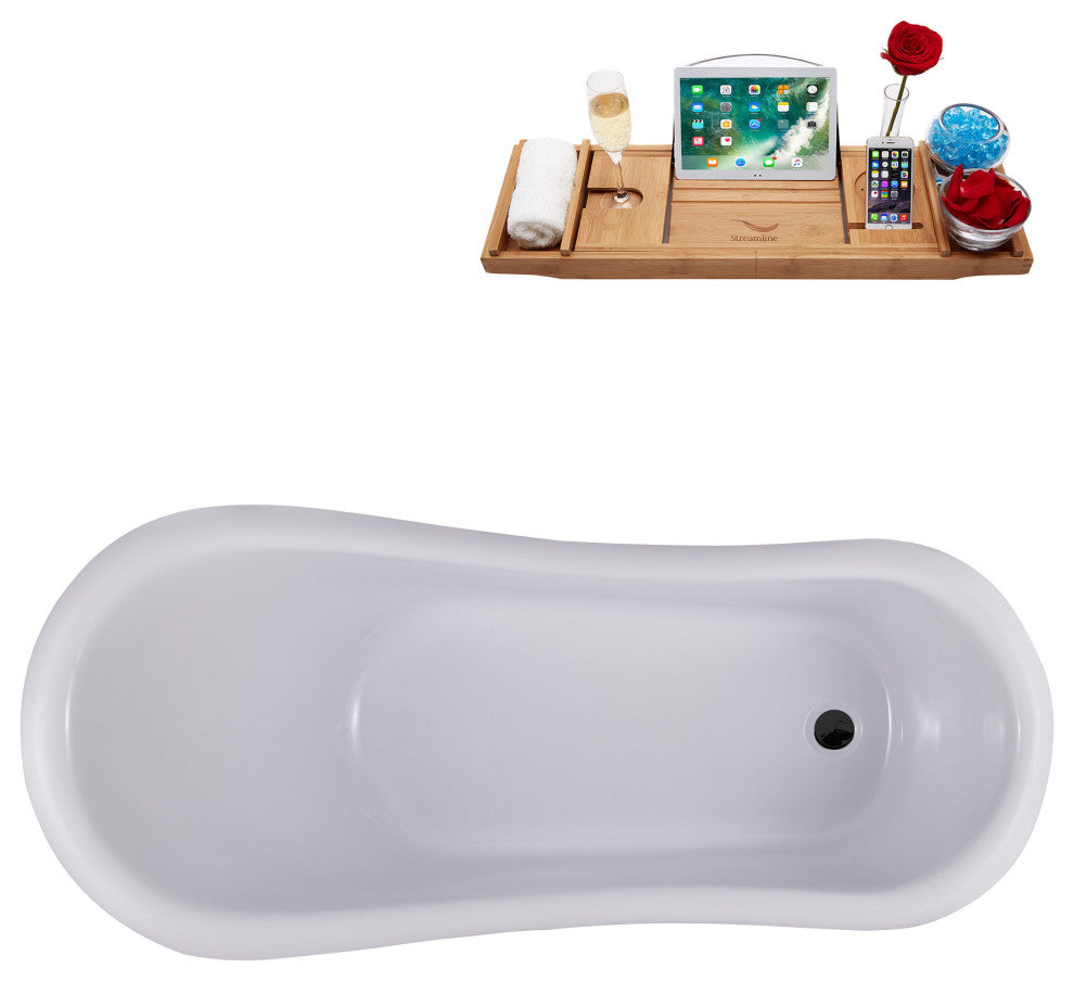 61" Streamline N484BGM-IN-BL Clawfoot Tub and Tray With Internal Drain