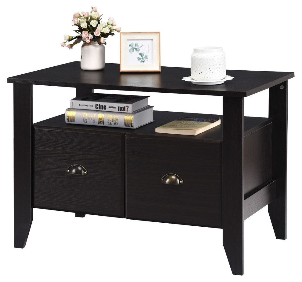 Multi-function Retro Coffee Cabinet Table With 2 Drawers