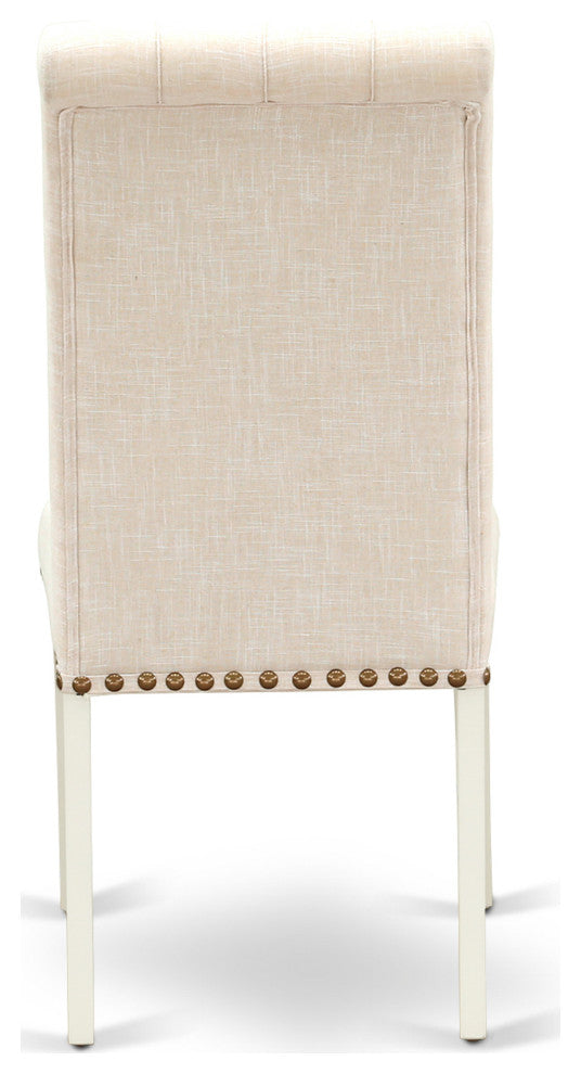 3Pc Dinette Set, Square Table, Two Chairs, Light Beige Fabric, Linen White