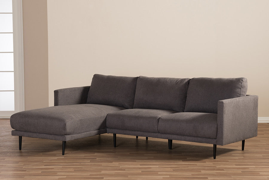 Riley Mid-Century Gray Fabric Upholstered Left Facing Chaise Sectional Sofa