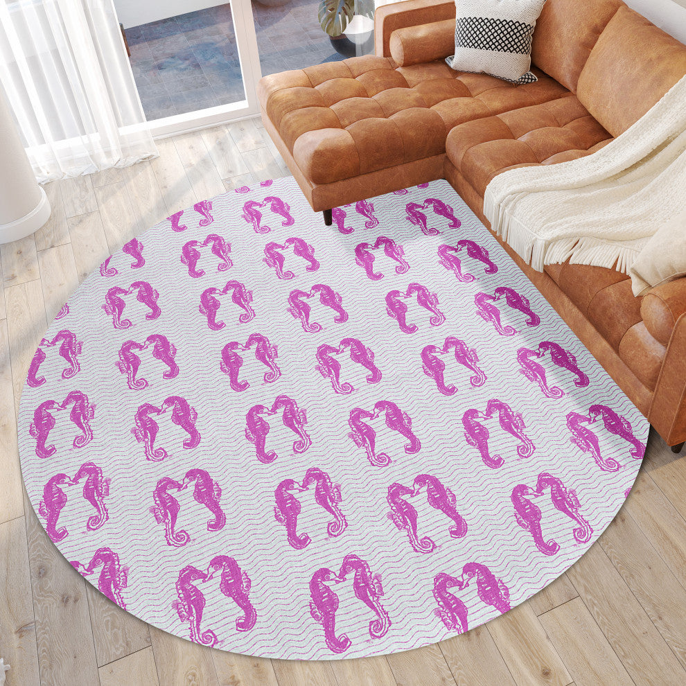 Indoor/Outdoor Seabreeze SZ15 Flamingo Machine Washable 8' x 8' Round Rug
