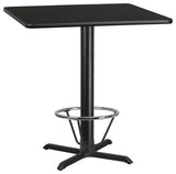 42" Square Black Table Top With 33"x33" Bar Ht Base and Foot Ring