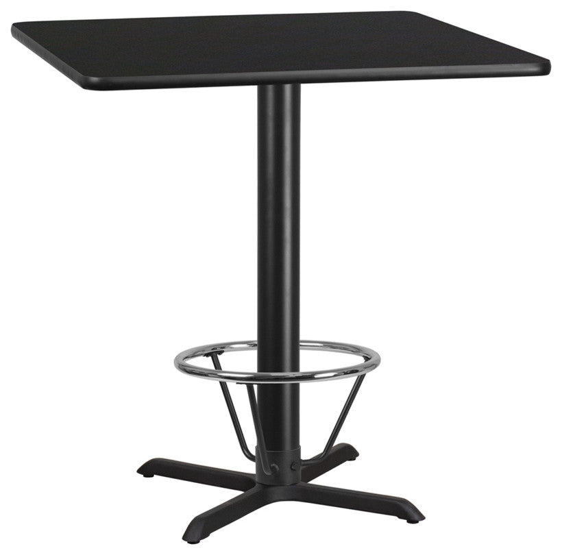 42" Square Black Table Top With 33"x33" Bar Ht Base and Foot Ring