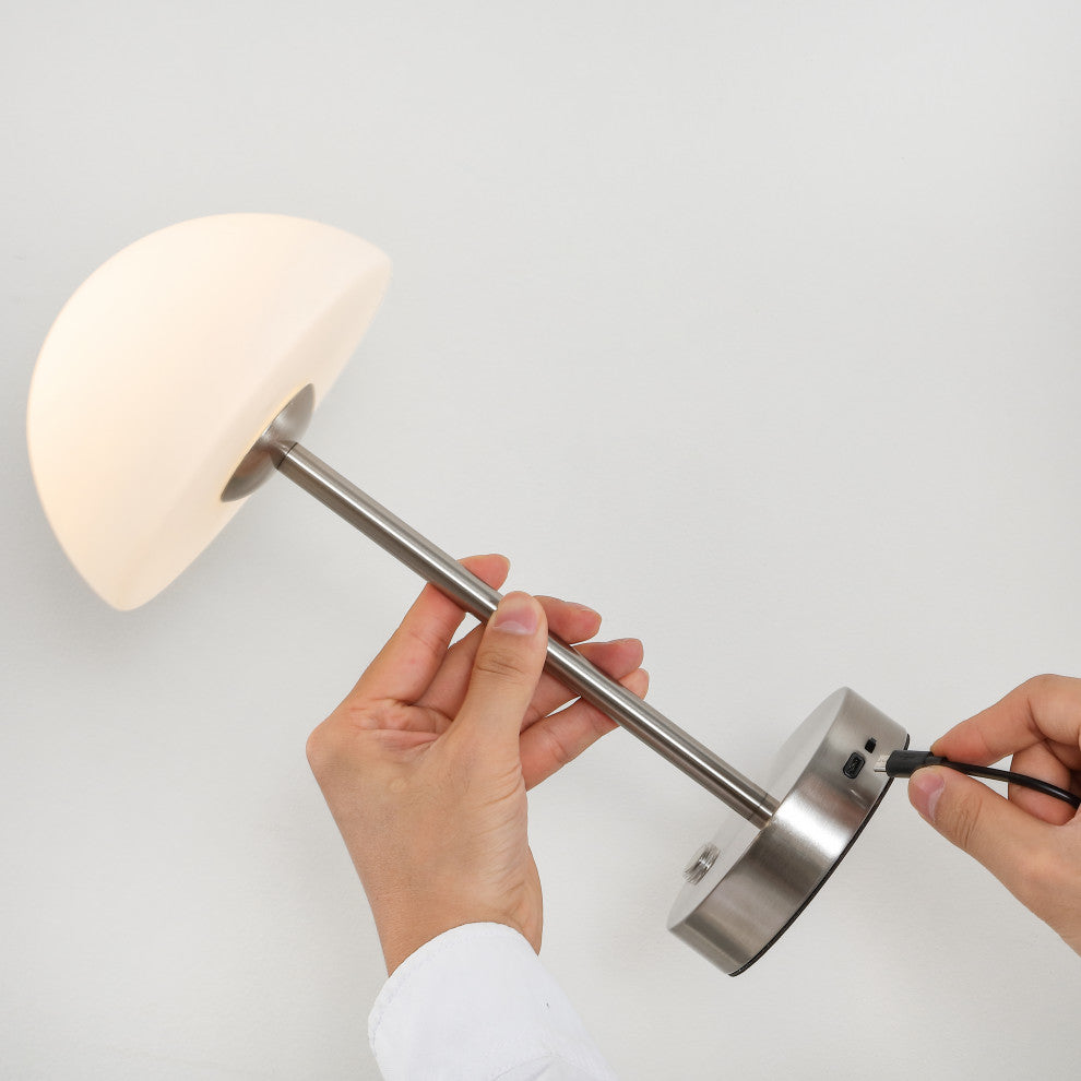 12.5" Modern Minimalist Iron Rechargeable Integrated LED Table Lamp, Nickel
