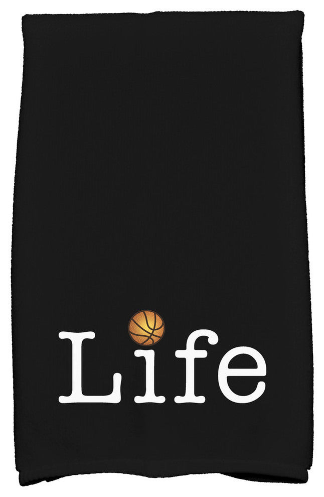 Life + Ball, Word Print Hand Towel, Black, 18 x 30"