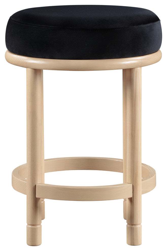 Monette Upholstered Bar and Counter Stool, Black, Velvet, Natural Finish