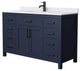 54"SGL Bathroom Vanity Dark Blue, White Cult.Marble Countertop, Sink, Black Trim