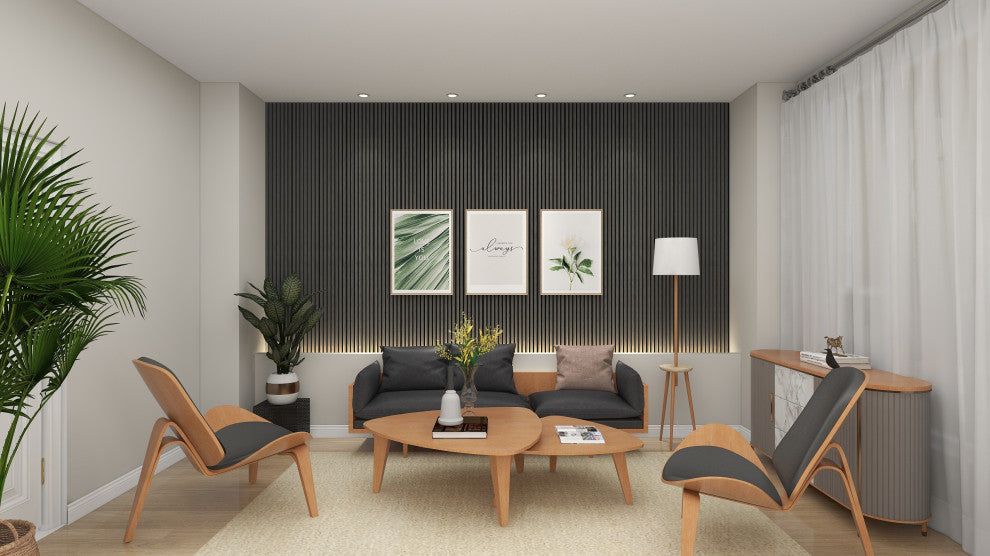 Acoustic Wood Wall Panels | Soundproof Paneling For Wall Decor, Charcoal, Pack of 6, Acoustica Slim