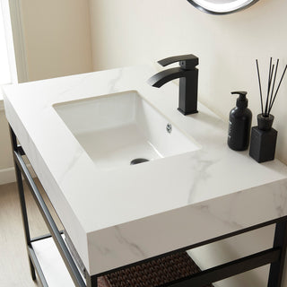 Funes Bath Vanity without Mirror, Matte Black Hardware, 36'', White Stone Top