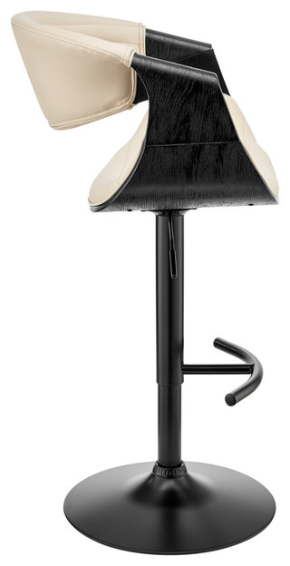 Gionni Adjustable Swivel Cream Faux Leather and Black Wood Bar Stool
