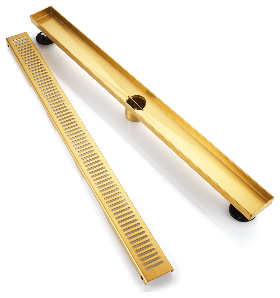 Stainless Steel Rectangular Linear Shower Floor Drain, Gold, 32"