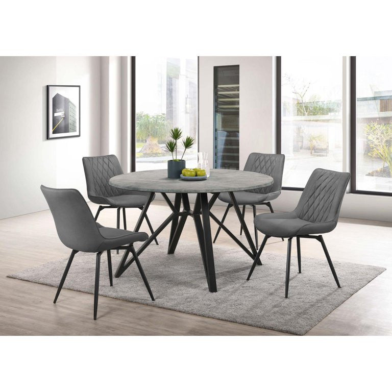 Modern Dining Table, Butterfly Shaped Metal Base With Round Faux Concrete Top
