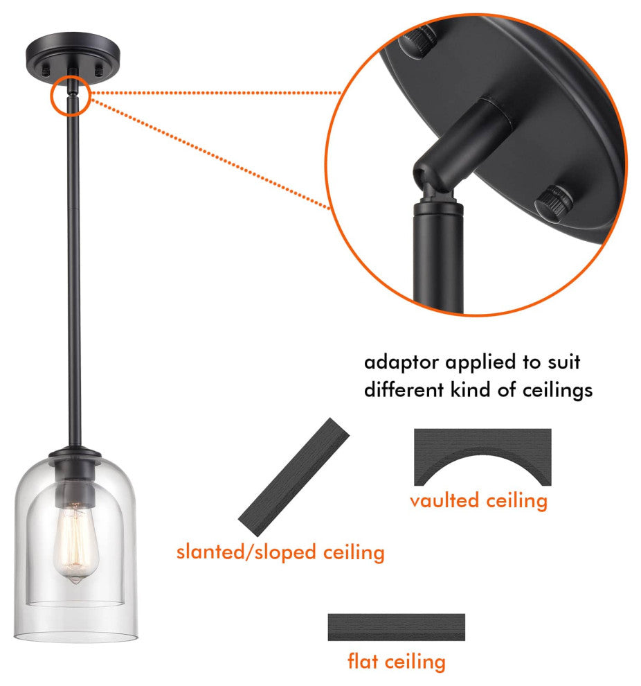 Black Farmhouse Mini Pendant Light with Clear Bell Shades