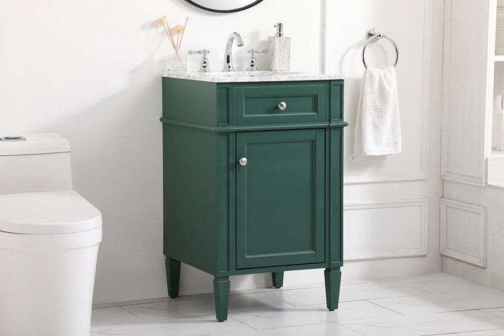 Home Living Vanity with Carrara White Marble Countertop, Green, 21", Single Sink