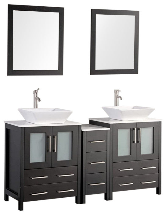 Vanity Art Bathroom Vanity Set With Sink, Espresso, 60", Standard Mirror