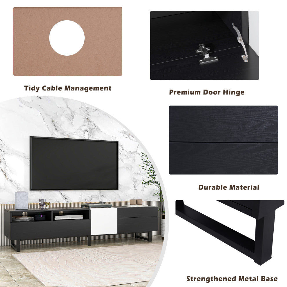 Gewnee TV Stand for 80'' TV with Double Storage Space, Black
