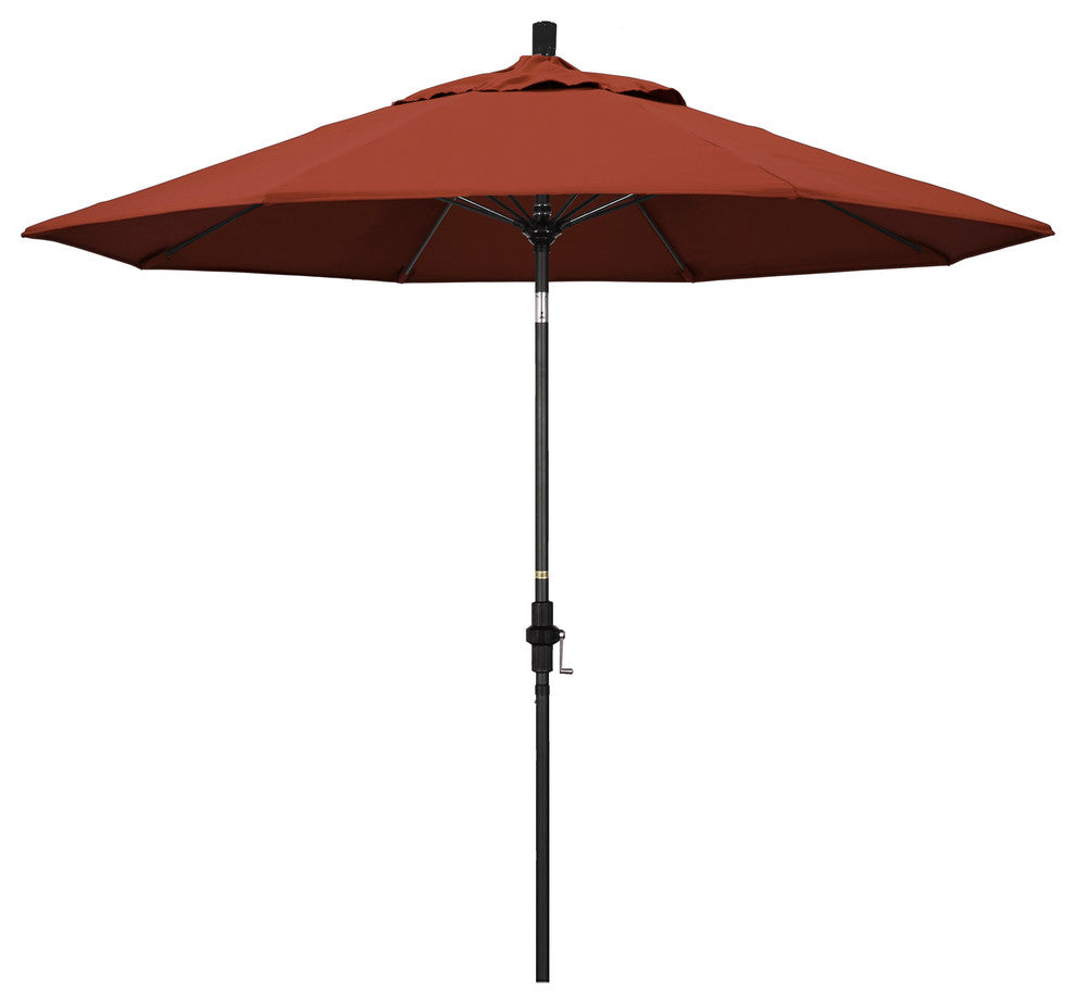 9' Matted Black Collar Tilt Lift Fiberglass Rib Aluminum Umbrella, Sunbrella, Terracotta