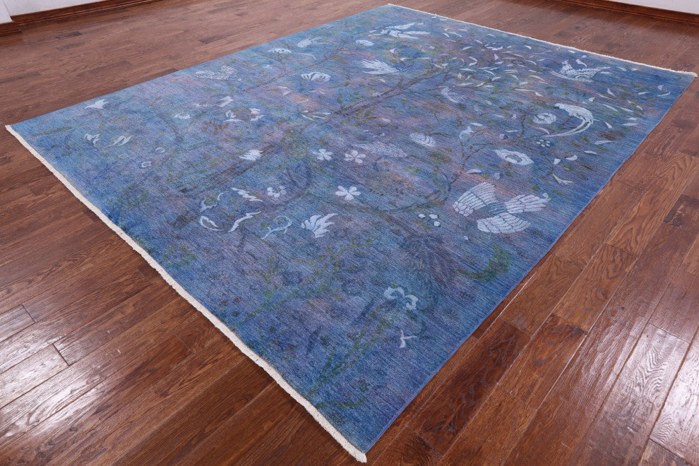 8' 10" X 11' 3" Persian Tree Of Life Wool and Silk Rug Q4558