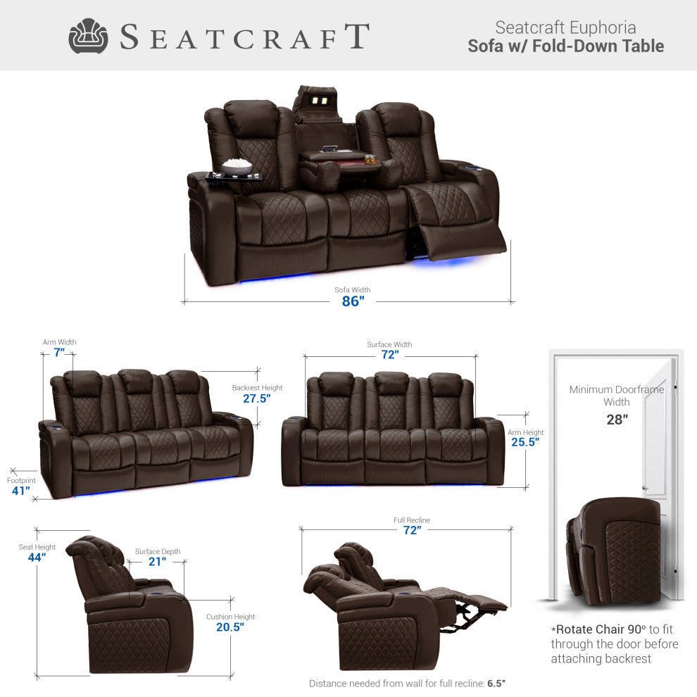 Seatcraft Euphoria Home Theater Seating, Brown, Sofa