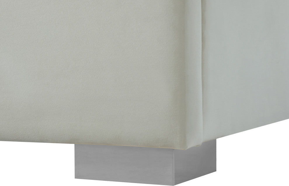 Nora Velvet Upholstered Bed, Cream, Full