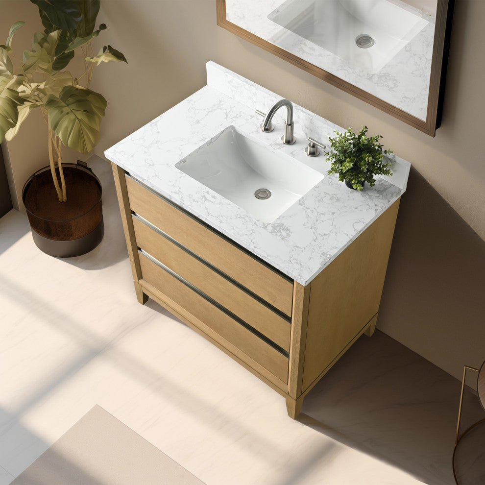 Vanity Art Bathroom Vanity With Sink, Natural Oak, 36" Single