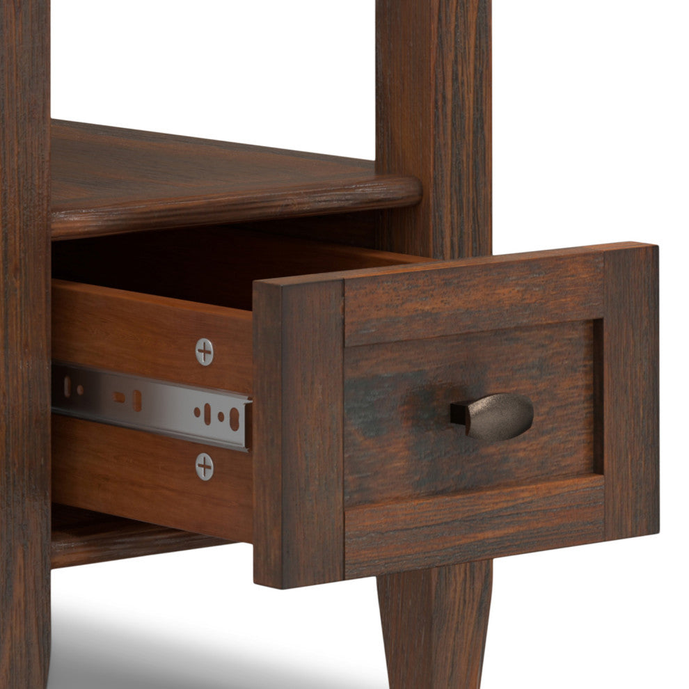 Warm Shaker Solid Wood 14" Rustic Narrow Side Table, Distressed Charcoal Brown