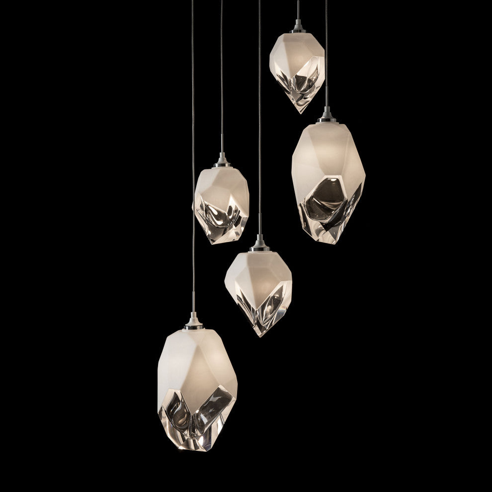 Chrysalis 5-Light Mixed Crystal Pendant White Finish- Long, White Crystal