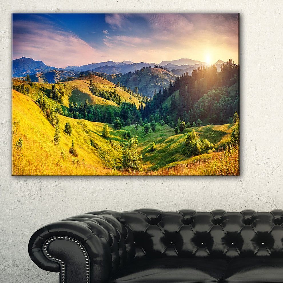 "Green Hills Glowing By Sunlight" Landscape Wall Art, 40"x20"