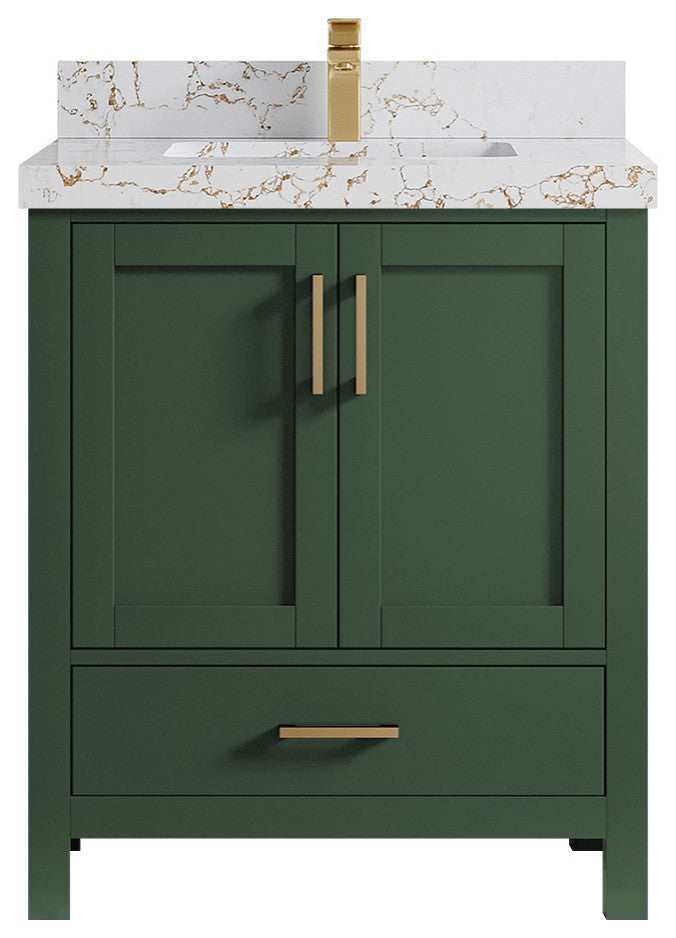 Malibu 30 Single Sink Bath Vanity in Lafayette Green 2" Viola Gold
