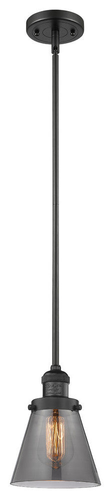 Small Cone 1-Light LED Pendant, Matte Black, Glass: Smoked