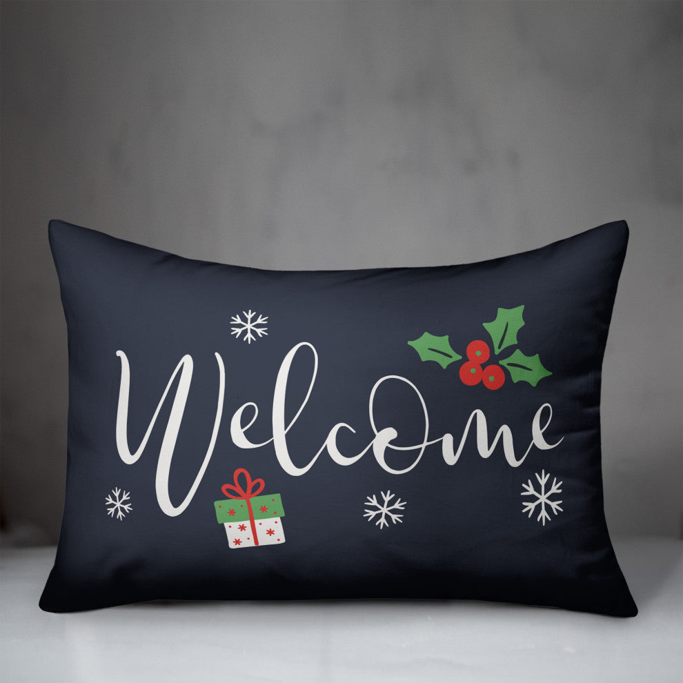 Navy Welcome 20x14 Spun Poly Pillow