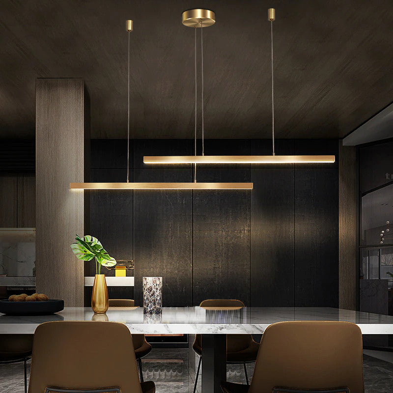 Zeccone | Minimalist Gold Long Line Chandelier for Dining Room, 2 Lines L