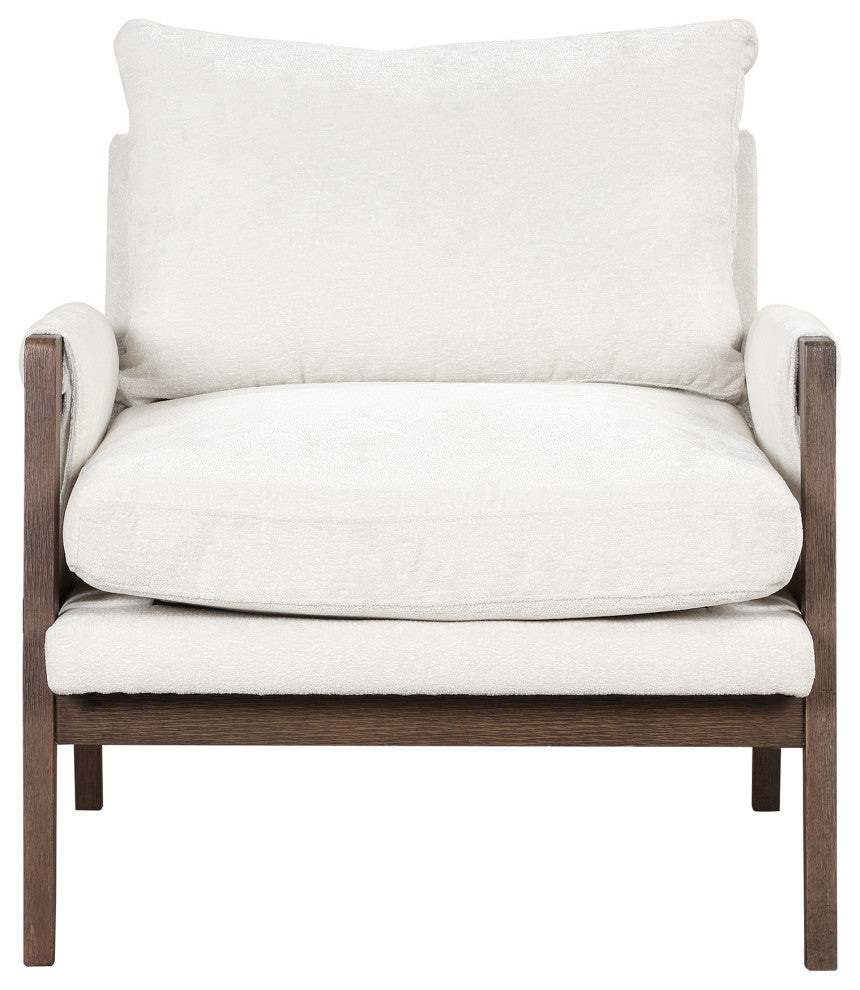 GDF Studio Mid-Century Modern Velvet Accent Chair, Rubber Wood Frame, White