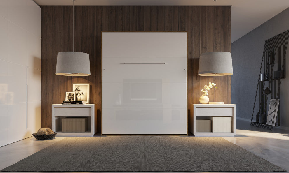 INVENTO Vertical Murphy Bed with LED and Mattress 63x78.7", Oak Country/White