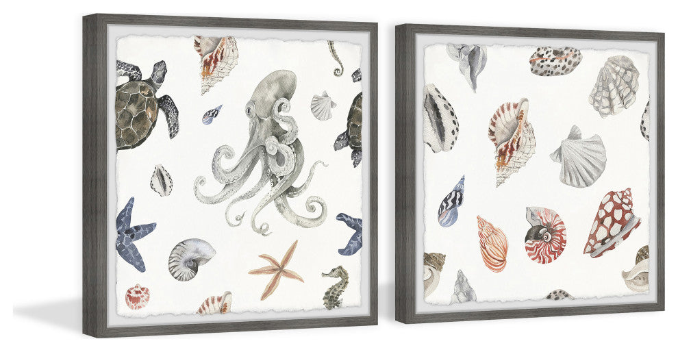 Sea Animals Diptych, 2-Piece Set, 18x18 Panels