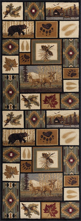 Northern Wildlife Novelty Lodge Pattern Multicolor Runner Rug, 2.7'x10'