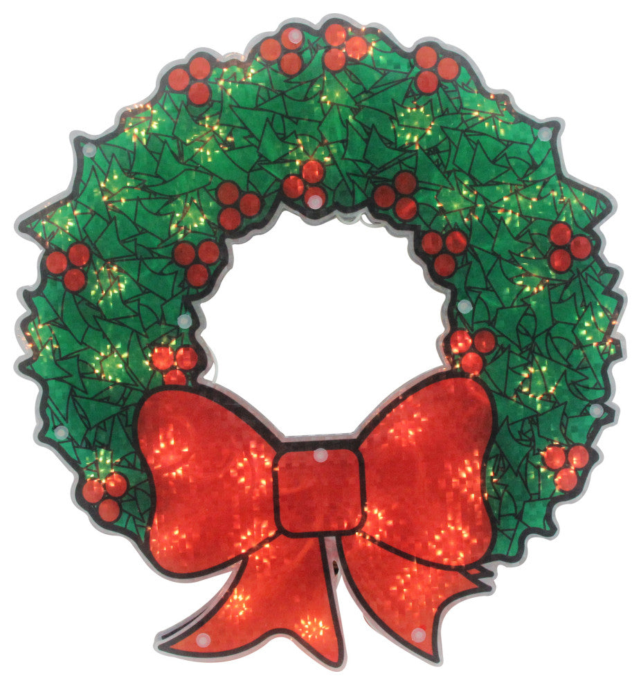 15" Lighted Holographic Christmas Wreath Window Silhouette Decoration