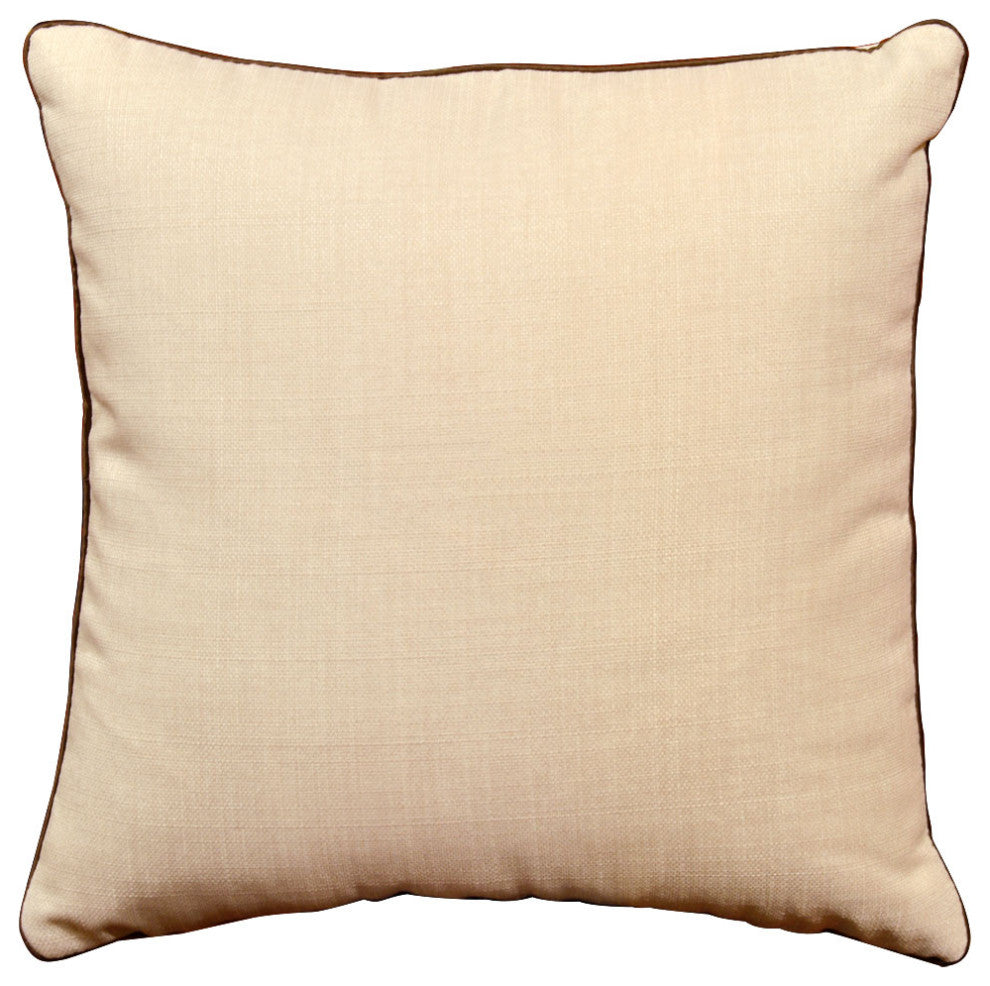 Beige Chinese Linen Bird and Lotus Flower Embroidered Pillow